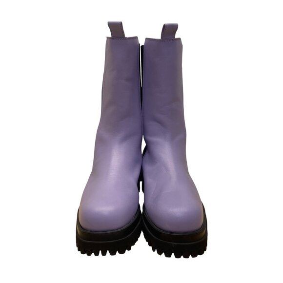 COS Women’s Purple Leather Stretch Panels Platform Hi Top Chelsea Boots Size 8 - Picture 2 of 11